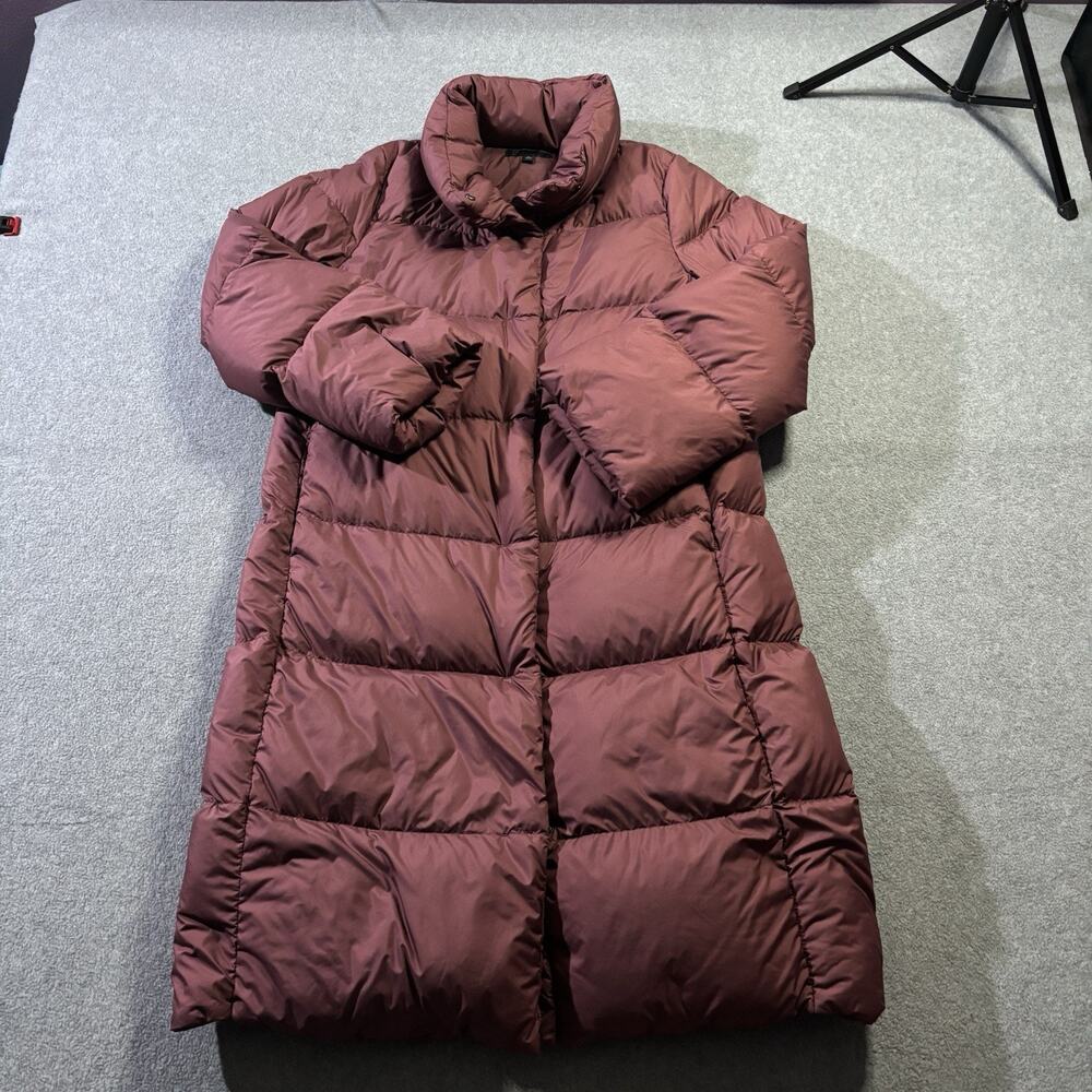 Uniqlo Womens M Lightweight Down Stand Collar Long Puffer Coat Purple 420255